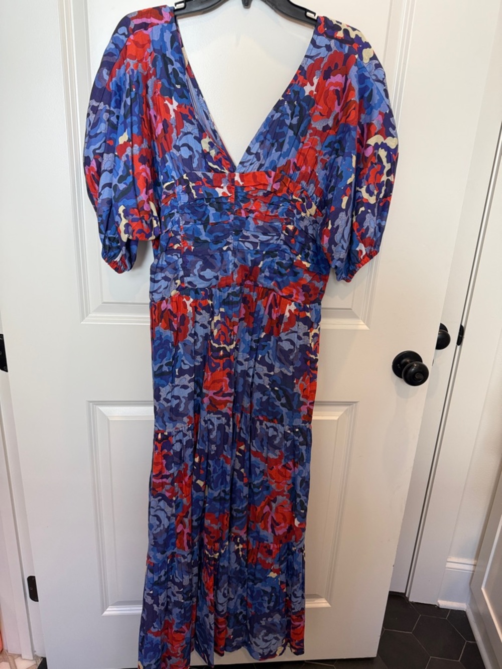 Floral V-Neck Maxi Dress in Blue & Red